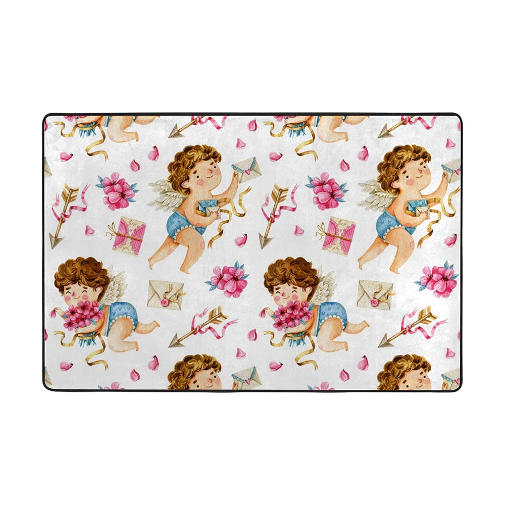 Grand tapis de sol en velours aquarelle Cupidon, textile d'intérieur premium