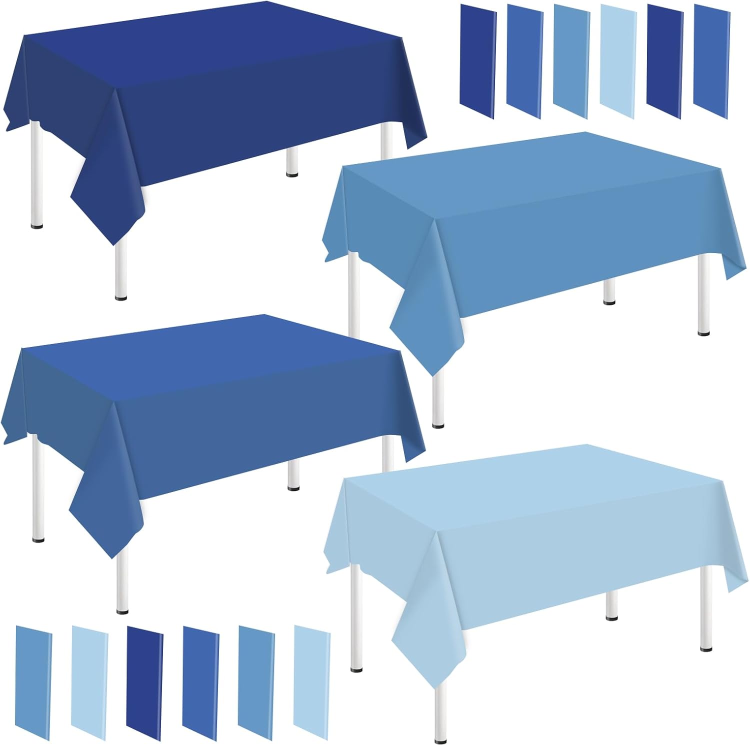 Whaline 4 Pcs Summer Dusty Blue Plastic Tablecloth 4 Blue Navy Colors Rectangle Table Cover Waterproof Table Cloth for Birthday Wedding Parties Decorations Supplies, 54 x 108 Inch