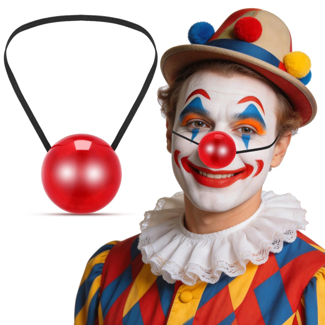 BESPORTBLE Light Up Red Clown Nose Prop for Adults Lightweight Comfortable Circus Accessory with Built Flashing Light Fake Nose for Halloween Party Birthday and Cosplay Events