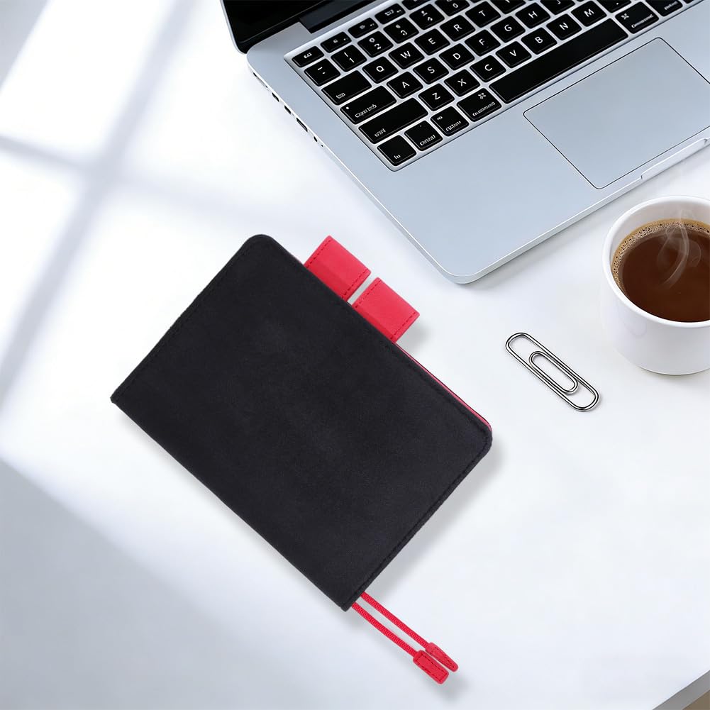 craspire A6 Samt Notizbuchhülle Schwarze Leder Buchhülle Mit Kartenfächern 4.5 x 6.6 Zoll PU Umschlagmappe Business Aktentasche Wiederverwendbarer Leder Portfolio Organizer