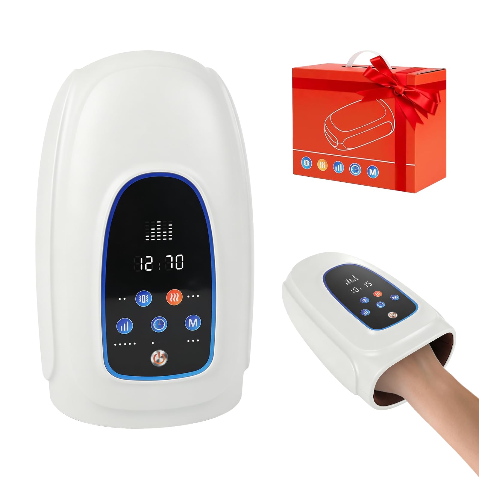 Massaggiatore elettrico a mano con calore e compressione, 3 modalità 5 livelli massaggiatore manuale senza fili, massaggio riscaldato da polso con palmo delle mani, funzionamento touchscreen, timer