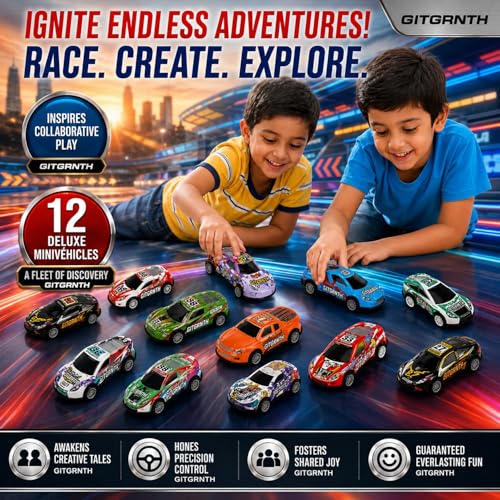 Image of GITGRNTH 12 Pcs Mini Metal Pull Back Cars for Kids 3+ Years, Die Cast Racing Car Toy Set for Boys & Girls, Friction Powered Mini Cars, Birthday Return Gifts, Party Favor Toys & Fun Play Vehicle Set