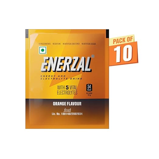 Enerzal Energy Drink Powder 50g Orange Flavour (Pouch Pack of 10
