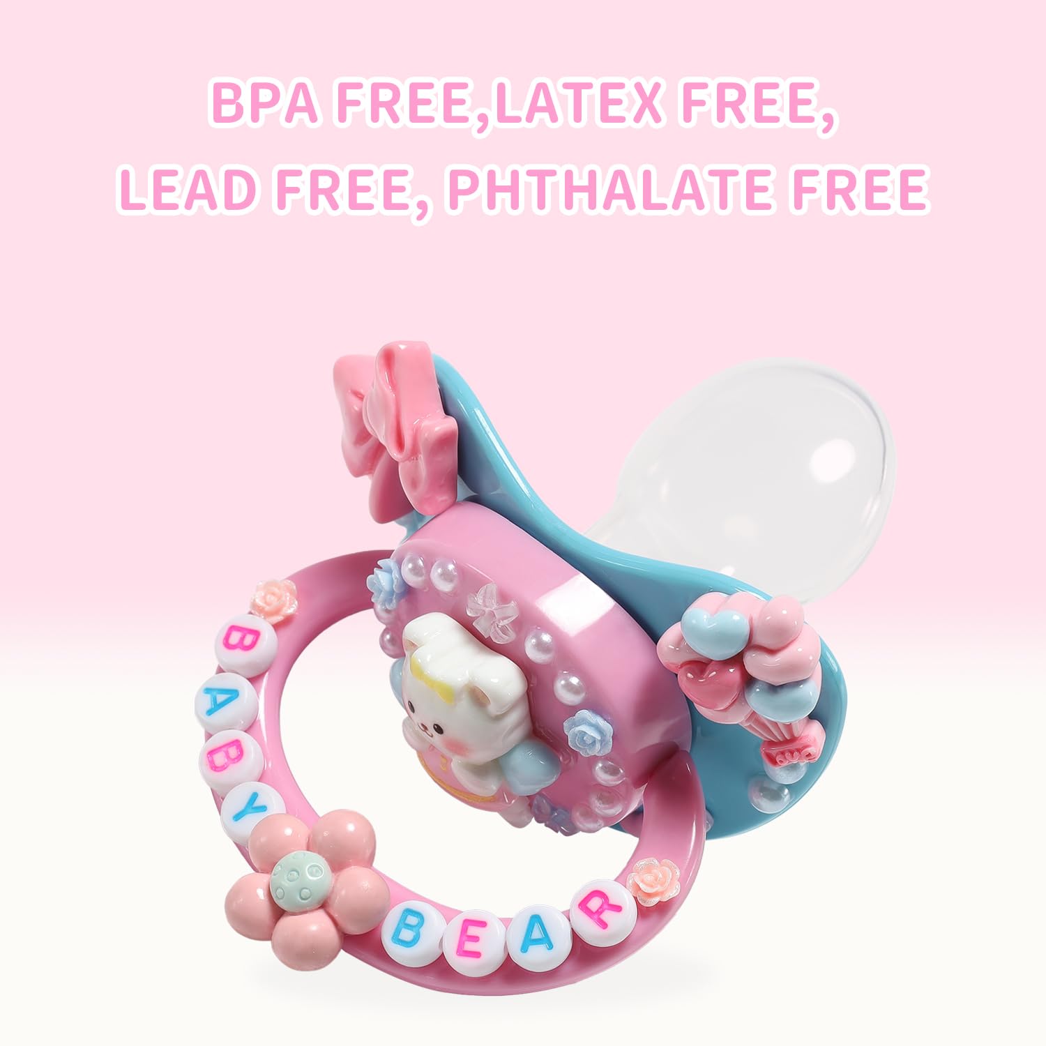 CutiePlusU Adult Sized Pacifier Dummy for Adult DIY Handmade Adult Pacifiers- Angel Bear Pink