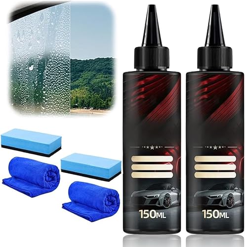 Car Glass Polishing Liquid, Car Glass Polishing Compound, Car Glasses Scratch Remover, Waterspot Oil Film Remover, Cars Window Cleaner Polish for Windscreen,Windshield,Mirrors (2 Pcs)