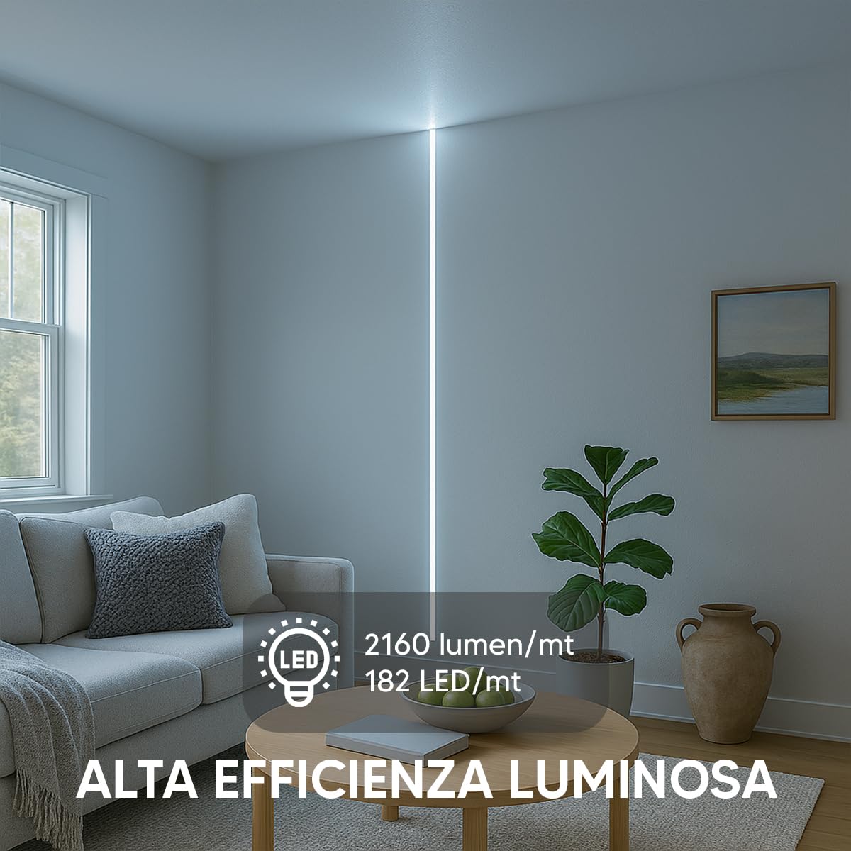 Eurekaled Striscia LED 10 Metri 24V 16W/Mt Luce Fredda 6500K, Strip LED Alta Luminosità 160W totale 2160 lm/mt, CRI 80, IP20 da Interno, Taglio 38.5mm - Garanzia 3 Anni