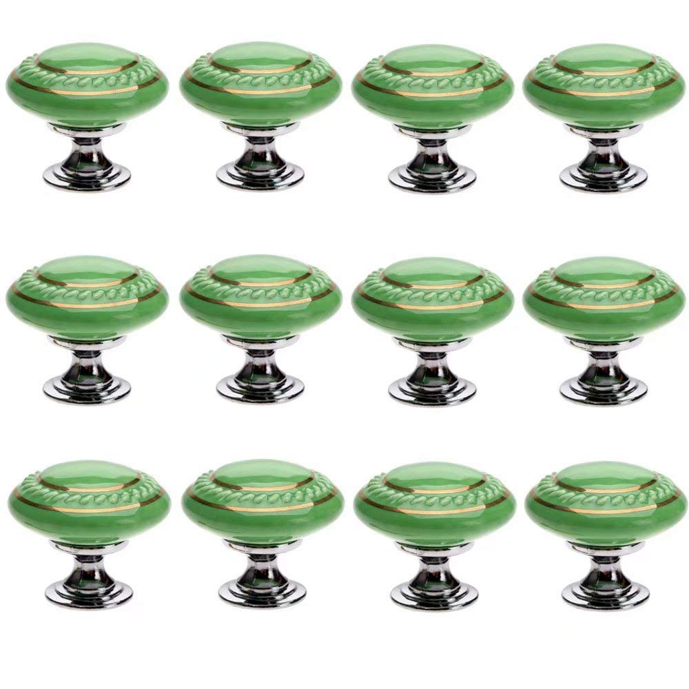 LQZAXSRDR Ceramic Cupboard Drawer Handle Knobs, Ceramic Door Knobs, 12 pcs Multicolor 35mm Diameter 30mm Height(Green)