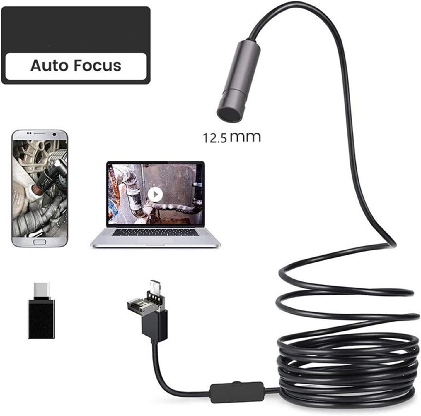 内視鏡カメラ 5.0MP 3 in 1 USB オートフォーカス 内視鏡カメラ 2594x1944P IP67 オートフォーカス 工