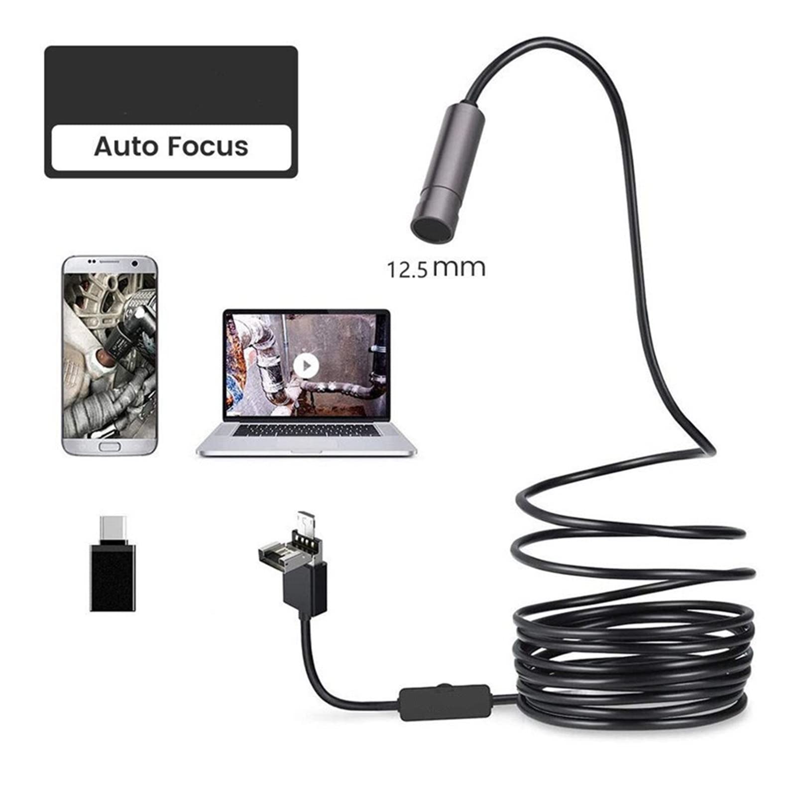 Kamera endoskopowa, 5. 0mp 3. W 1 USB autofokus endoskopekamera 2594x194 4P IP67. Auto Focus Industrial BorScope Hard Drut Camera Inspection