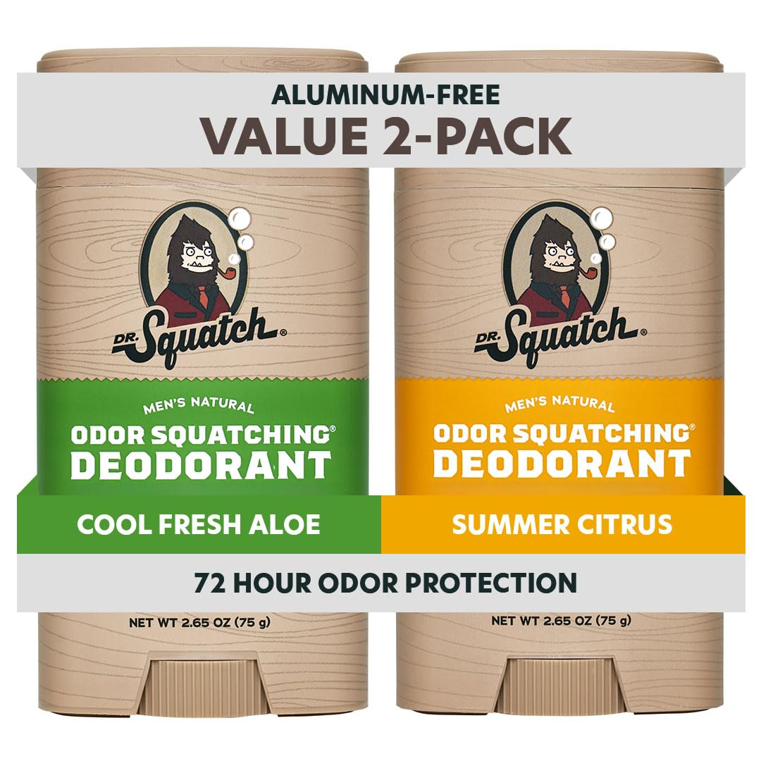 Dr. Squatch Natural Deodorant for Men - Odor-Squatching Aluminum Free - Summer Citrus & Cool Fresh Aloe (2.65 oz, 2-Pack)