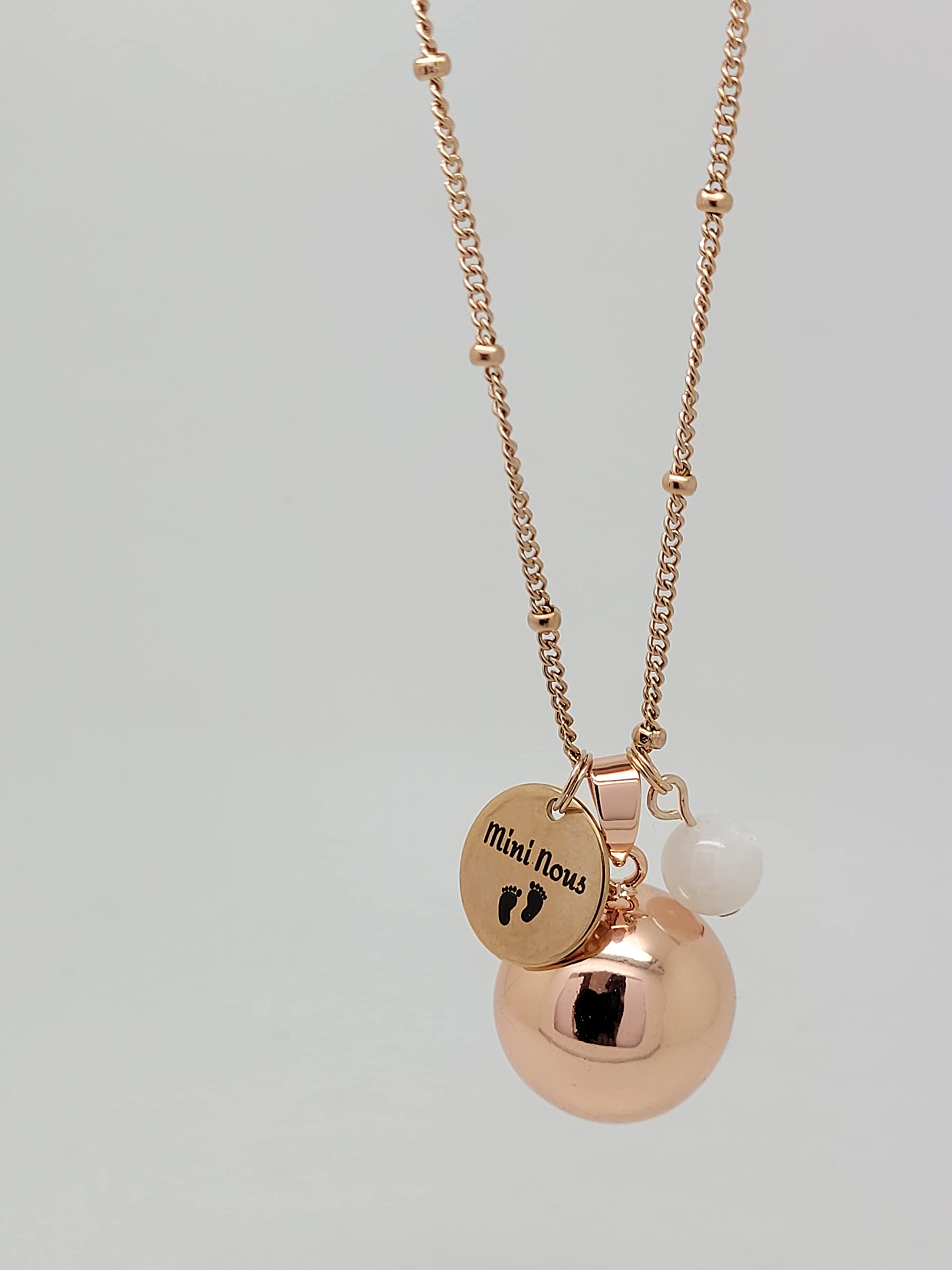 Bola de Grossesse Lisse Personnalisable Ton Or Rose Médaille Gravée Mini Nous Petits Pieds Chaîne Satellite Pierre Fines cadeau future maman