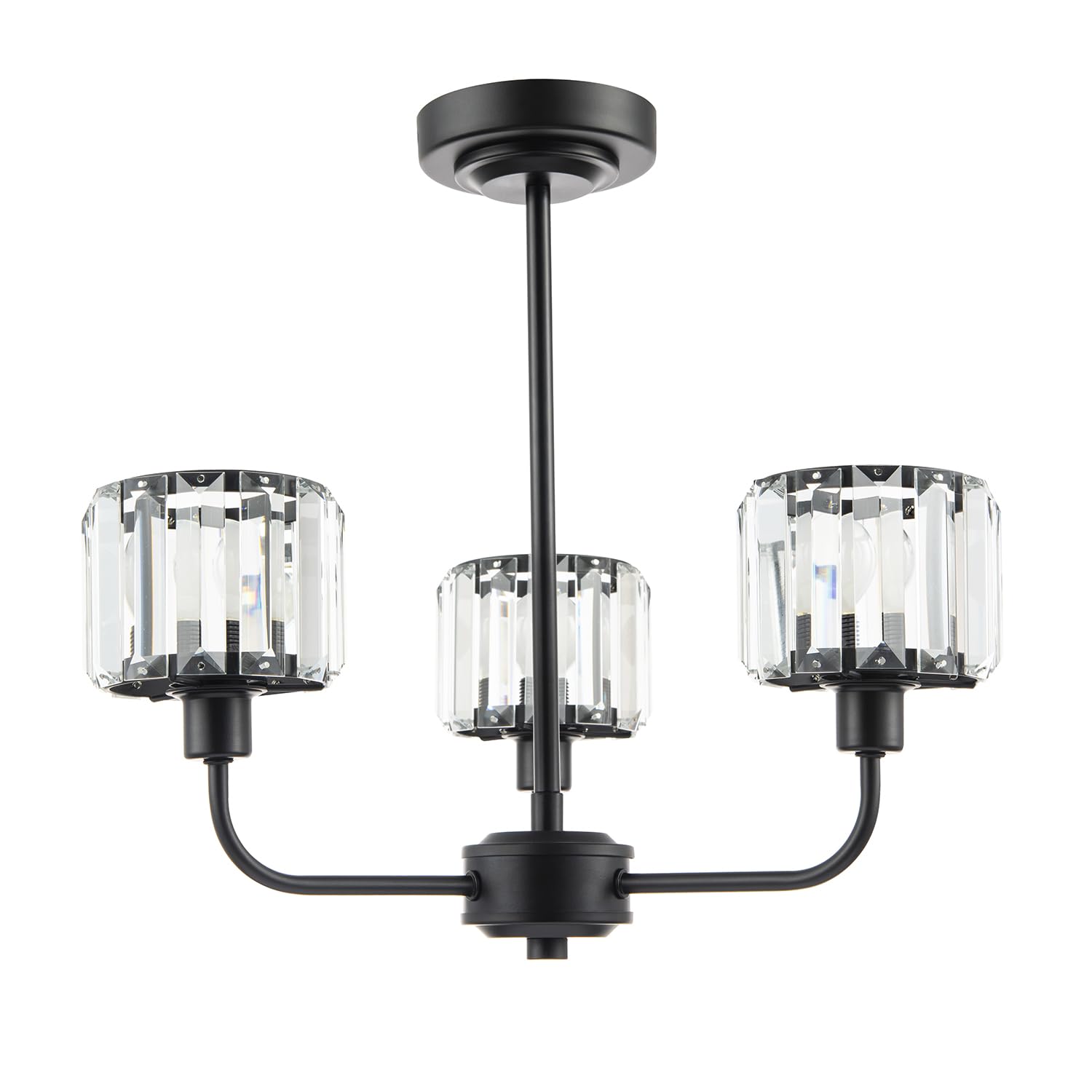 Modern Black Ceiling Light Fitting - Clear Crystal Glass Rods - 3 Shades - Metal - 42cm