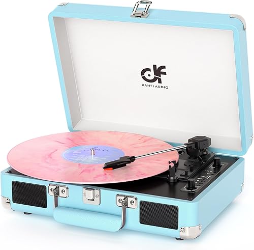 Tocadiscos de vinilo con 2 altavoces incorporados, estilo vintage, portátil, de 3 velocidades, con Bluetooth, tipo maletín con grabación USB,