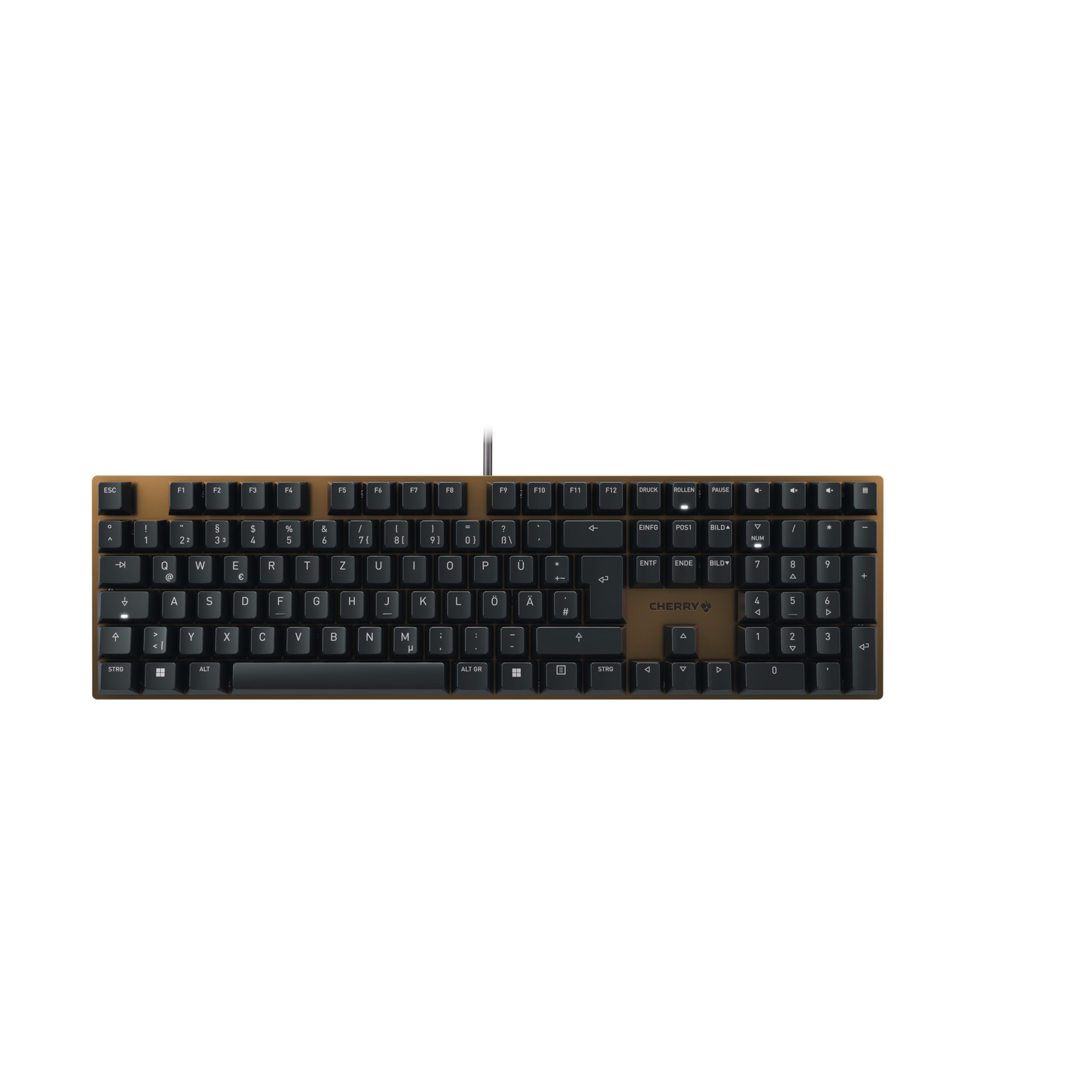 CHERRY KC 200 MX Office Mechanical Keyboard German Layout (QWERTZ) Elegant Anodised Metal Plate Design, Wired, MX2A SILENT RED Switch, Black/Bronze