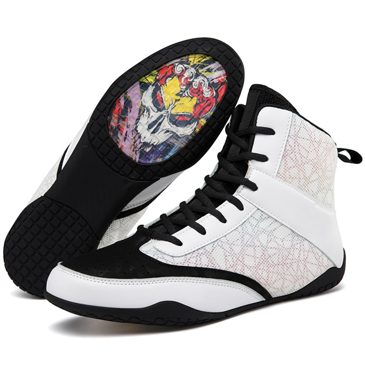 Zapatillas De Boxeo Alto Rendimiento para Hombres Zapatos de Lucha Libre Media Altura con Cordones, Superior de Malla Transpirab, para Entrenamiento Y Competición