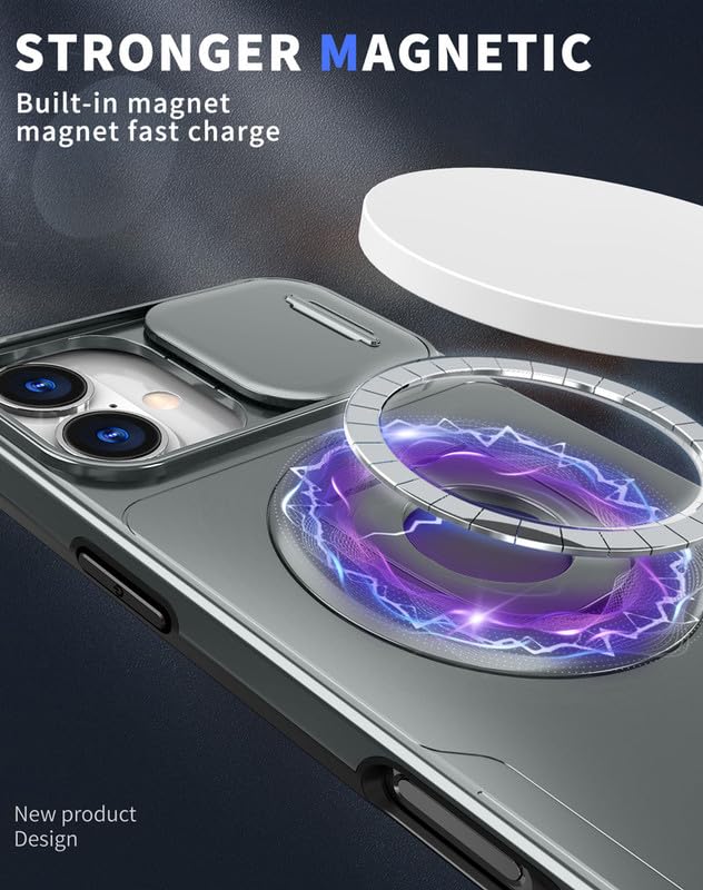 Image of LuxuryKase MagSafe Shockproof Rugged Back Case for iPhone 16 | Finger Ring Kickstand & Sliding Camera Cover | Military Drop Protection | Wireless Charging Support - Grey