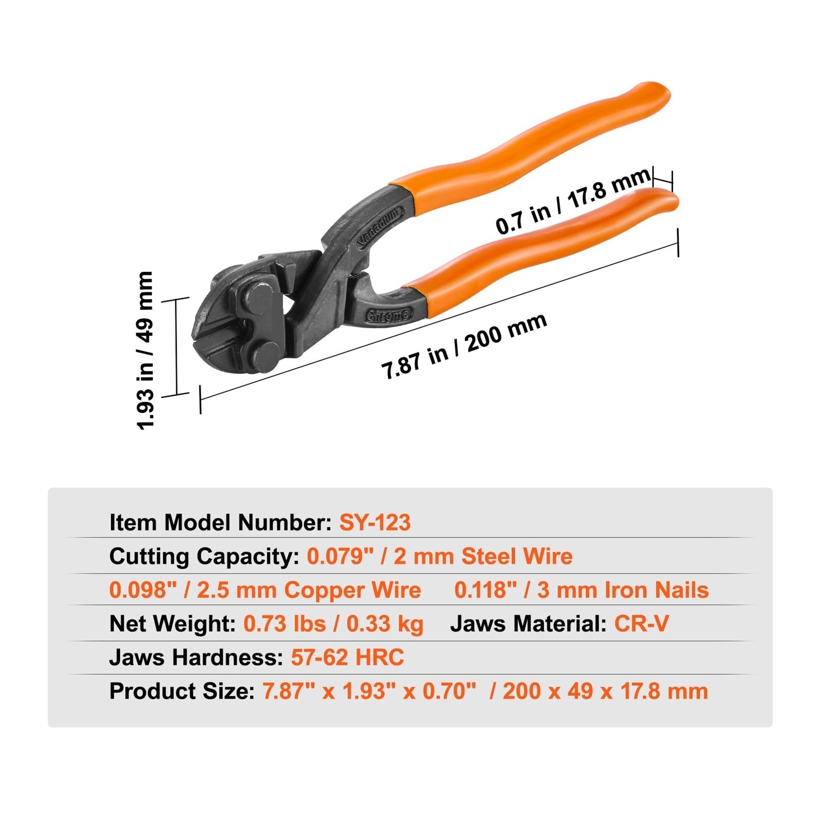 Przecinak do śrub 8 cali/14 cali/18 cali/24 cale przecinak do zamków dwumateriałowy uchwyt z miękkim gumowym uchwytem ostrze ze stali chromowo-molibdenowej(8in Unadjustable)