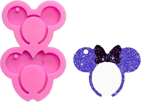 Shiny Glossy Mouse Headband Bowknot Shape Silicone Molds for DIY Craft Keychain Polymer Clay Mold Epoxy Pendant Resin Crafting Making Cake Decoration Fondant Mould