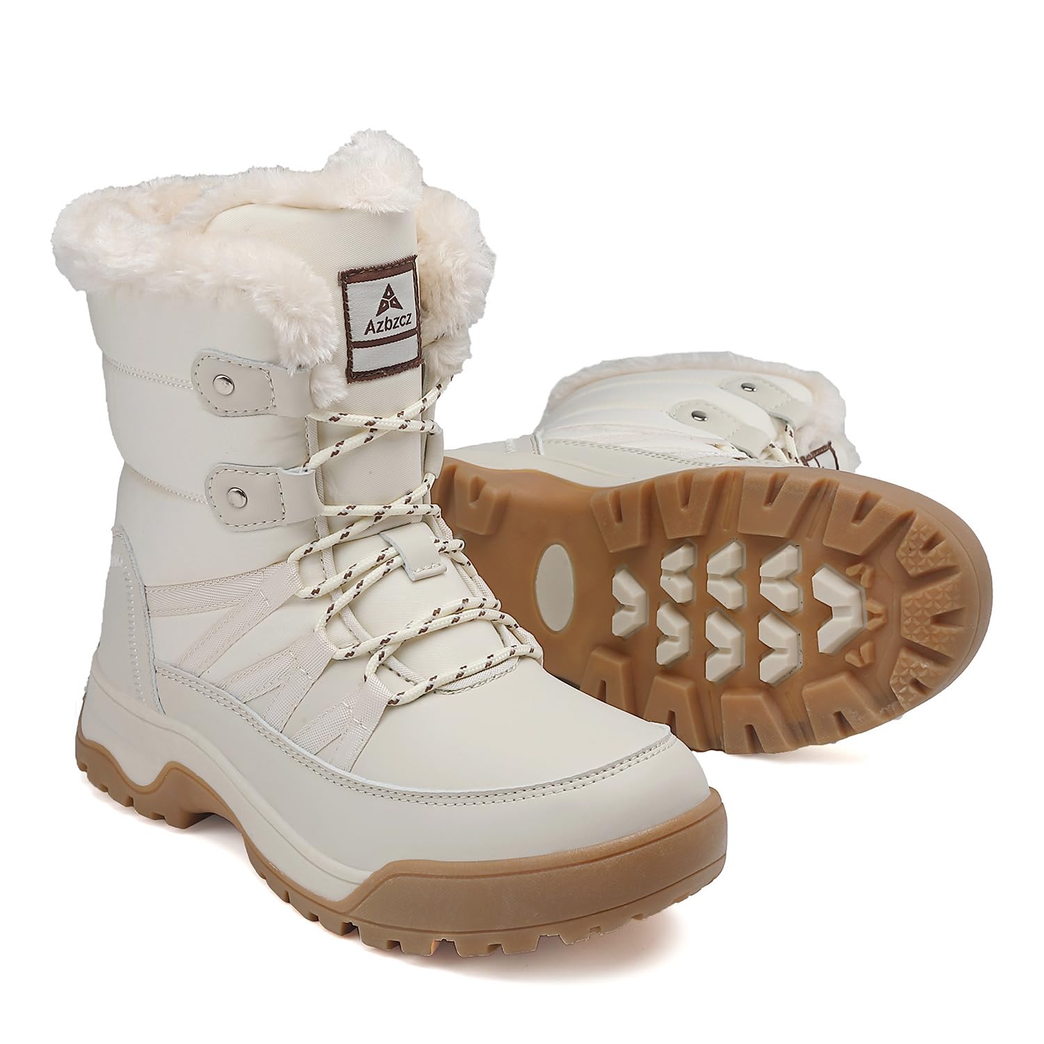 AZBZCZ Womens Snow Boots Anti-Slip Cold Weather Fur Lined Comfortable Winter Shoes 8 Beige
