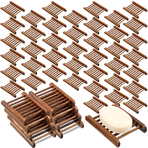 Potchen 50 Pack Soap Saver Bamboo Wood Soap Dish Tray Wooden Hand Craft Soap Case For Shower Rectangular Bathtub Shower Dish Accessories Soap Holder For Home Bathroom Kitchen Sponges, Charcoal #TOP18