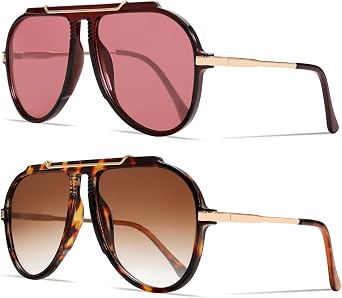 GUVIVI Oversized Aviator Sunglasses for Women Men 2026 70s Retro Gold Metal Sun Glasses Tangle Free Square Aviators
