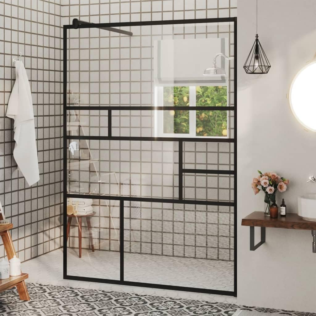 Regulowana ścianka prysznicowa z aluminiową ramą do kabiny prysznicowej, szkło bezpieczne ESG 5 mm, 115 x 195 cm, przezroczyste szkło, łatwe do czyszczenia