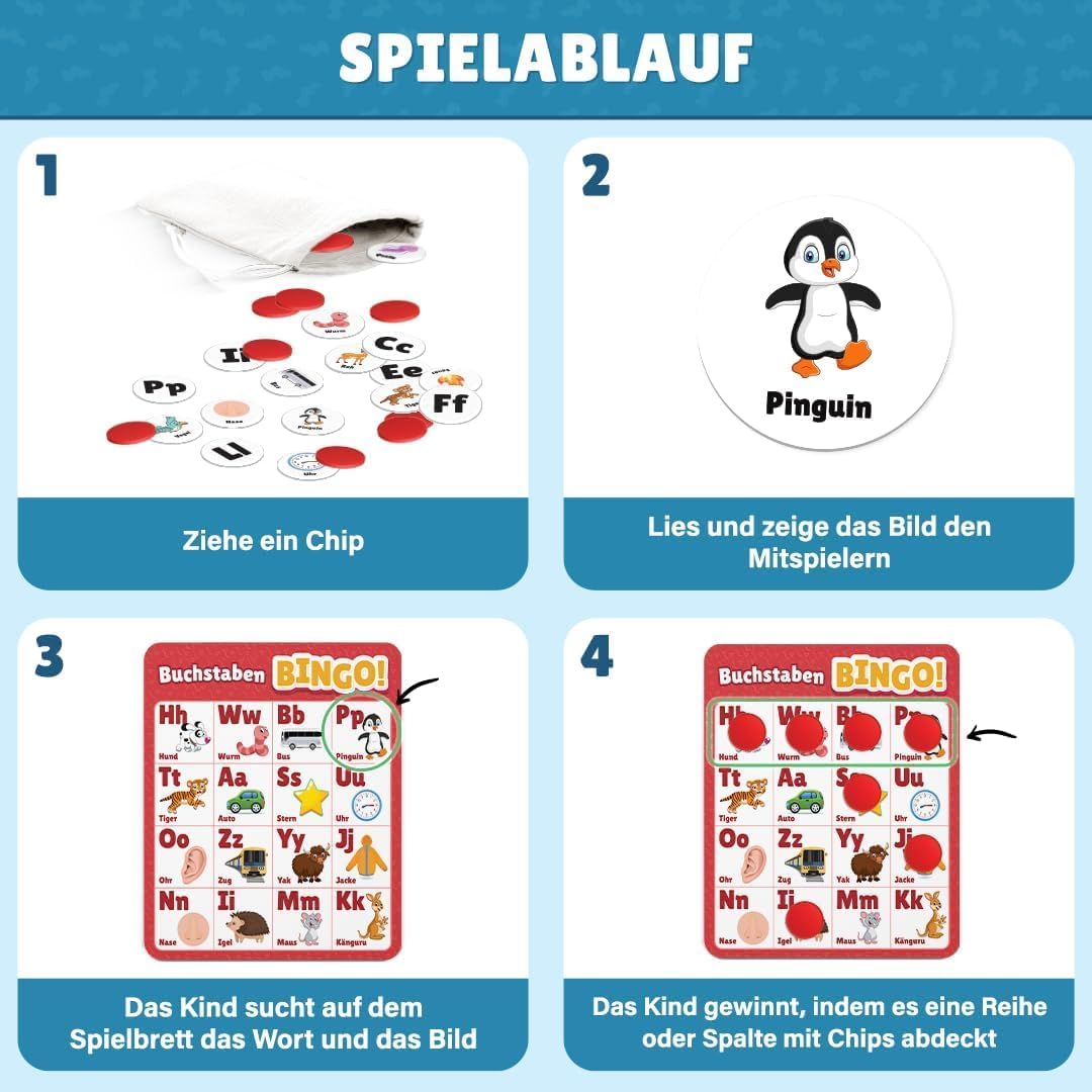 NIYYAH Nauka liter ABC Bingo gra edukacyjna dla dzieci od 4, 5, 6 lat, dla początkujących w szkole, do szkoły podstawowej, przedszkola, 1 klasa, prezent na rozpoczęcie szkoły, dla dziewczynek i