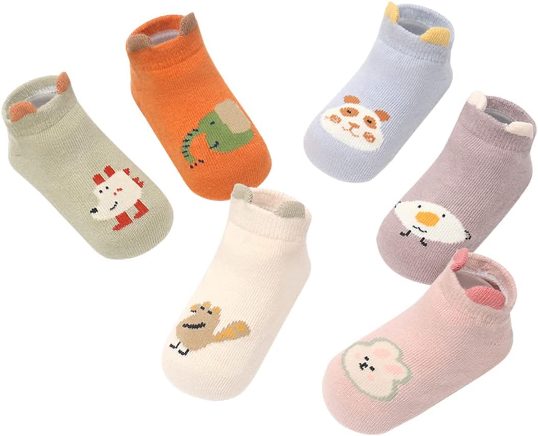 Kisgyst 6 Pairs Non Slip Toddler Socks Baby Boys Girls Cartoon Floor Girps Ankle Socks For 6-24 Months Infant Little Kids - Image 5