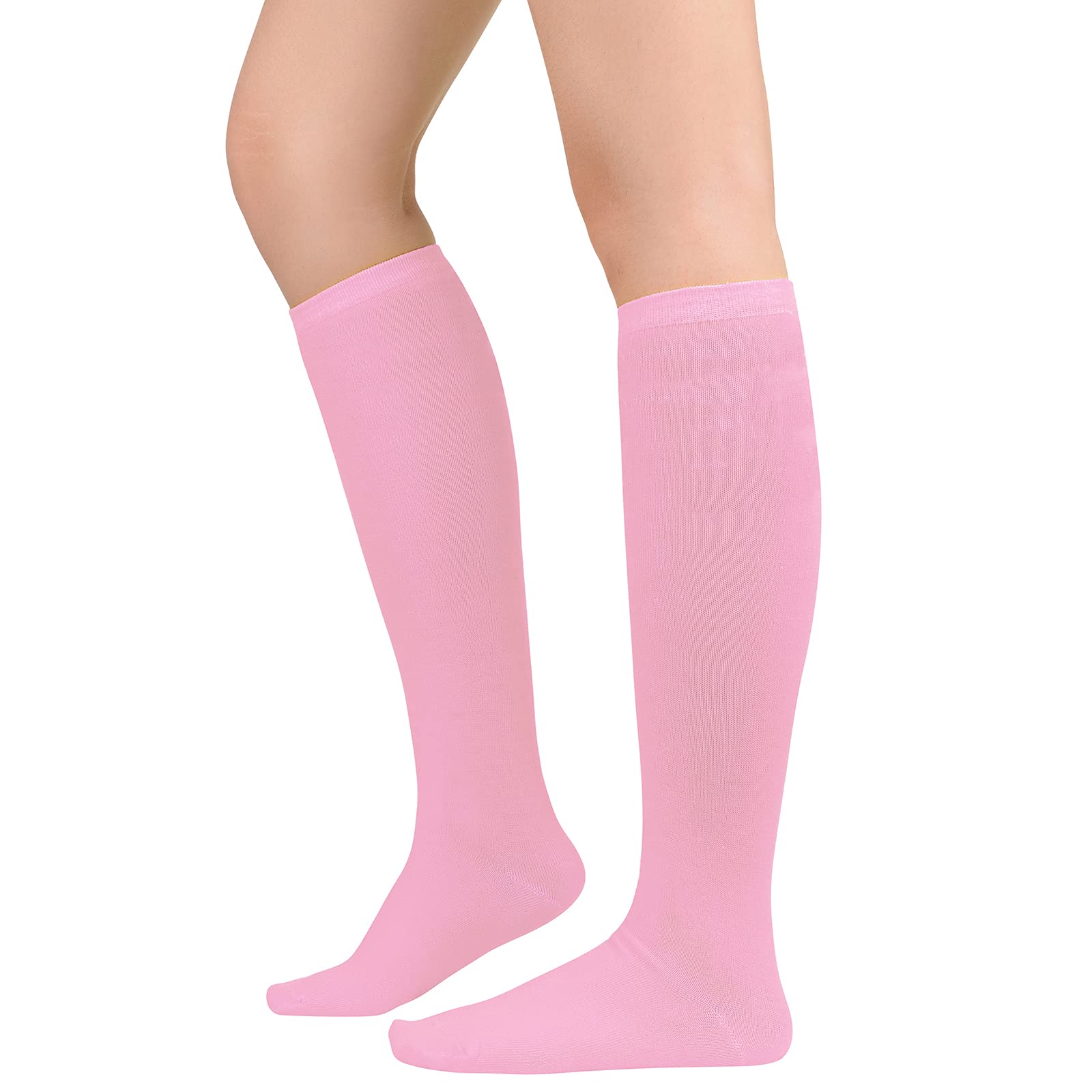 Calcetines altos hasta la rodilla para mujer, calcetines largos atléticos delgados de muslo alto, calcetines deportivos al aire libre, calcetines de tubo casuales, rosado (3 Pack Pink), Talla única