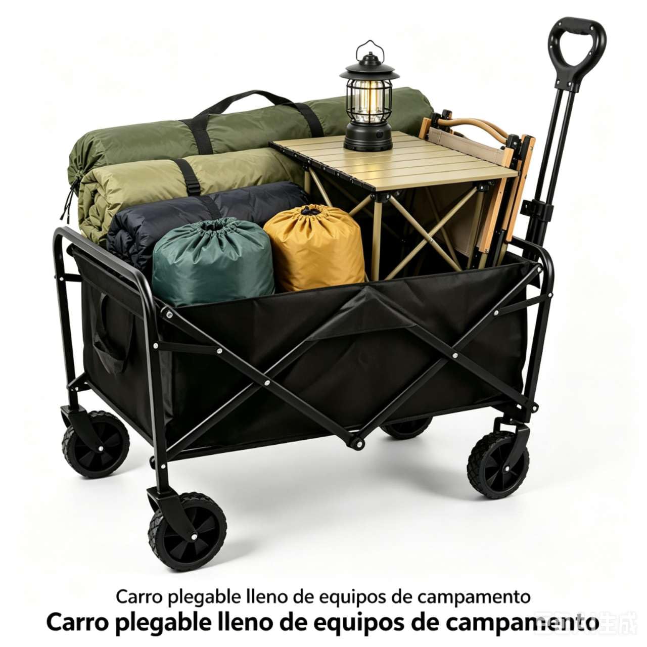 Carrito Plegable de Camping 160L, Carro de Mano Multiusos con Ruedas, Manillar Ajustable, para Playa, Compras, Picnic y Jardín. (Negro)