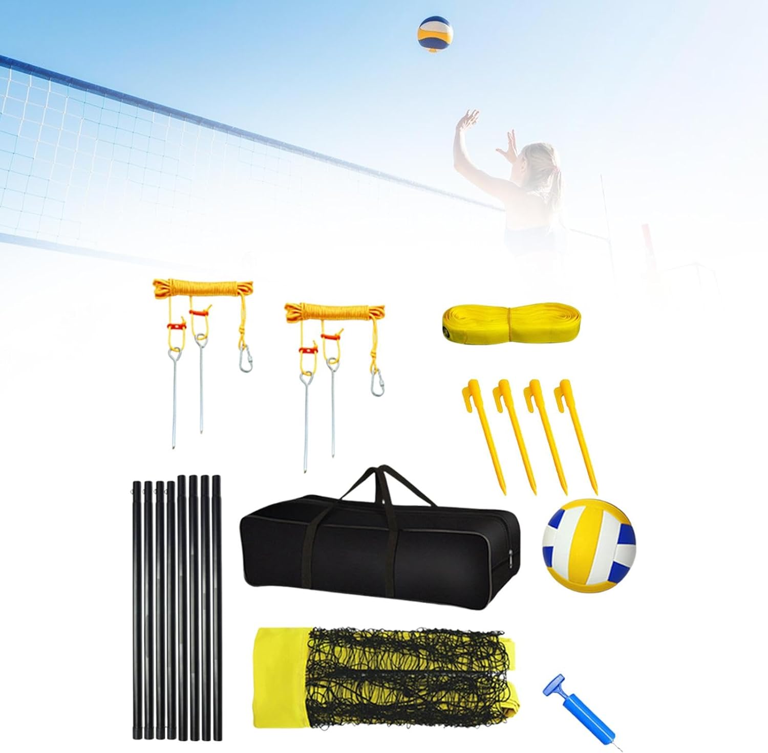 Volleyball Set Pump Portable Volleyball Net Set for Lawn Outdoor Activities