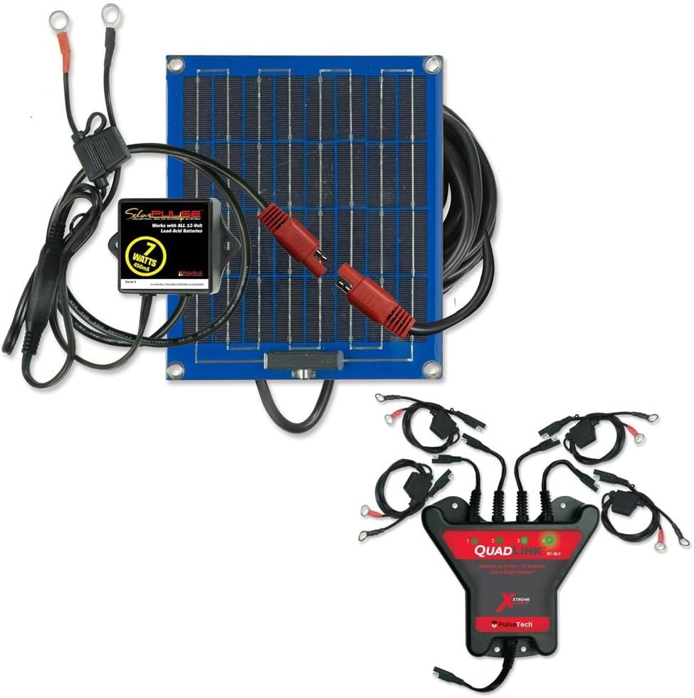 PulseTechSolarPulse SP-7 Solar Battery Charger Maintainer (7 Watt) and PulseTech QUADLINK – Charge 4 Batteries at Once