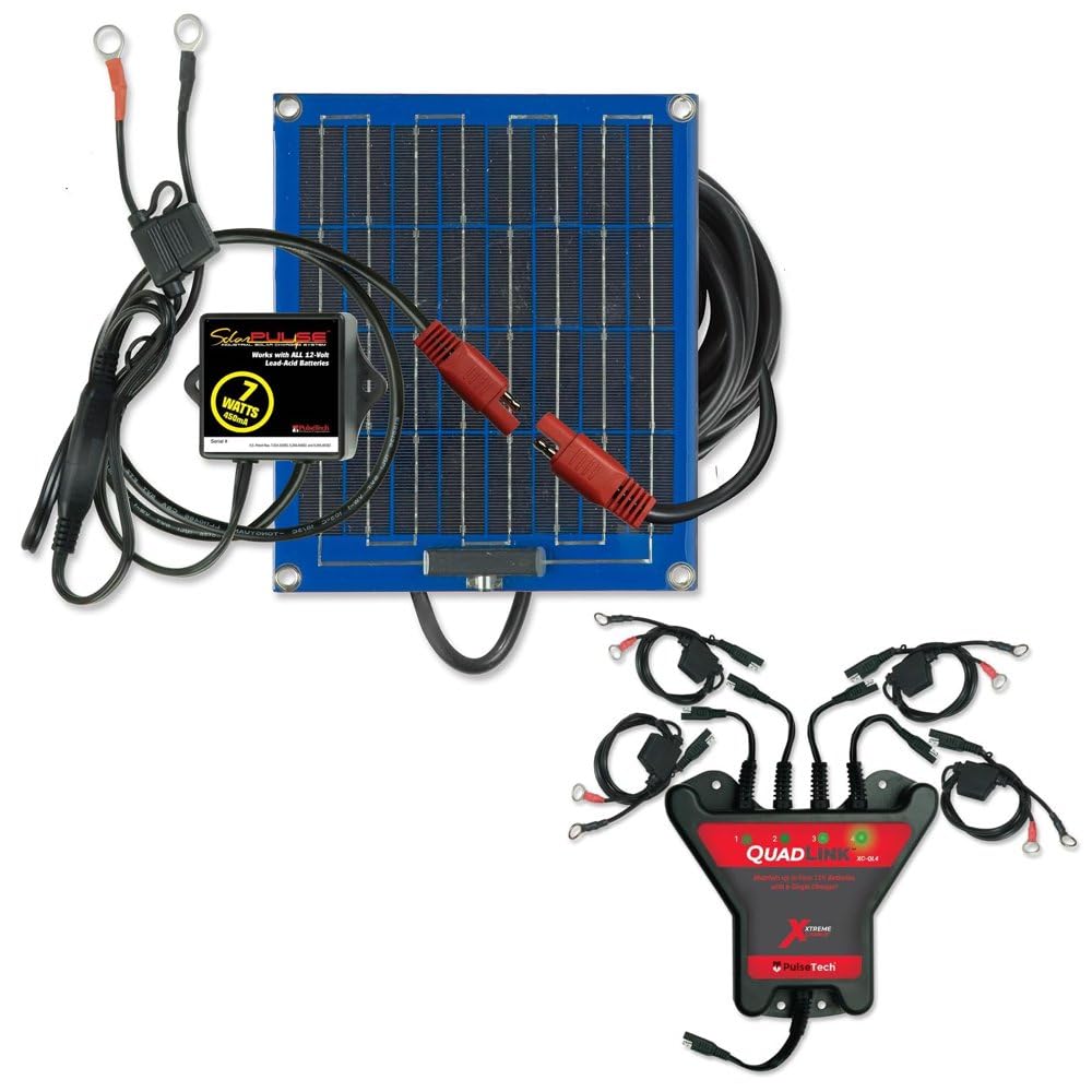 PulseTechSolarPulse SP-7 Solar Battery Charger Maintainer (7 Watt) and PulseTech QUADLINK – Charge 4 Batteries at Once