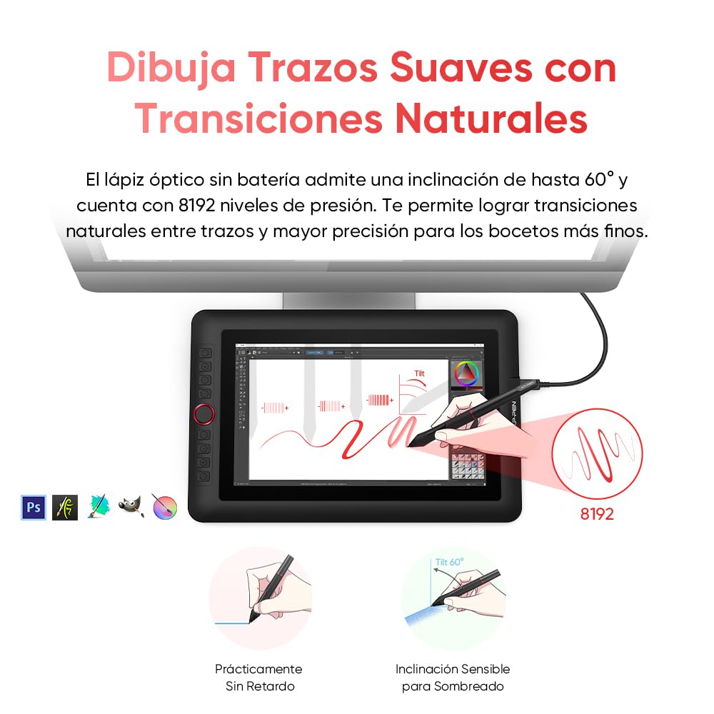 XPPen Artist 12 Pro Lite Tableta gráfica con Pantalla de 11.6" 8192 Niveles | Tableta Gráfica Dibujo Digital Profesional con 8 Teclas y 1 Dial para Dibujar, Escritar y Editar