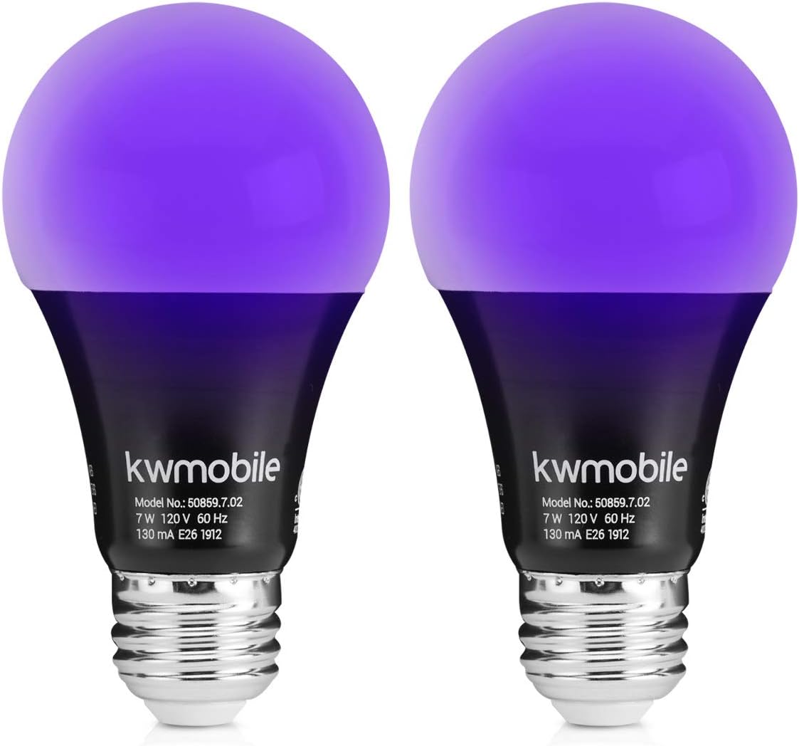 Free Shipping Offer kwmobile Black Light Bulbs E26 - LED Ultraviolet Blacklight UV Bulb - Glow in the Dark Ultra Violet Neon Fluorescent Party Lights - Pack of 2, 7W