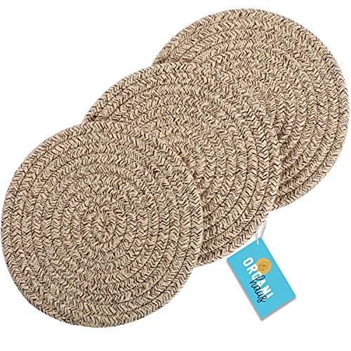 OrganiHaus Set of 3 Brown Farmhouse Hot Pads for Kitchen | 7" Cotton Pot Holders for Hot Plates to Protect Table | Hot Pads for Countertops | Trivets for Hot Dishes | Trivets for Hot Pots and Pans