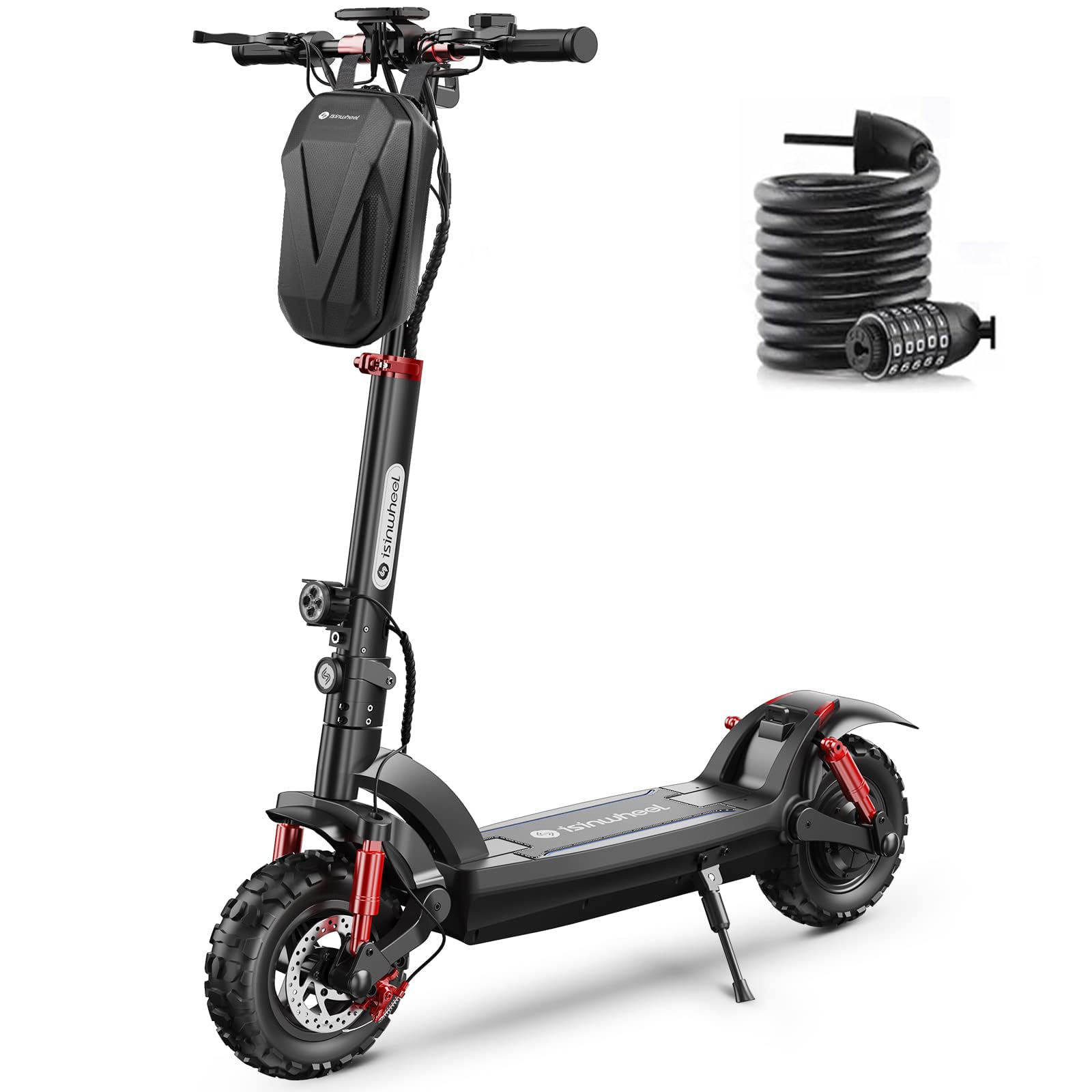 isinwheel Electric Scooter, 11" Off-road Tires Fast Electric Scooters Adult with 4 Shock Suspension E Scooter, 60km Long Range, 48V 15Ah,LCD Display, Dual Braking System