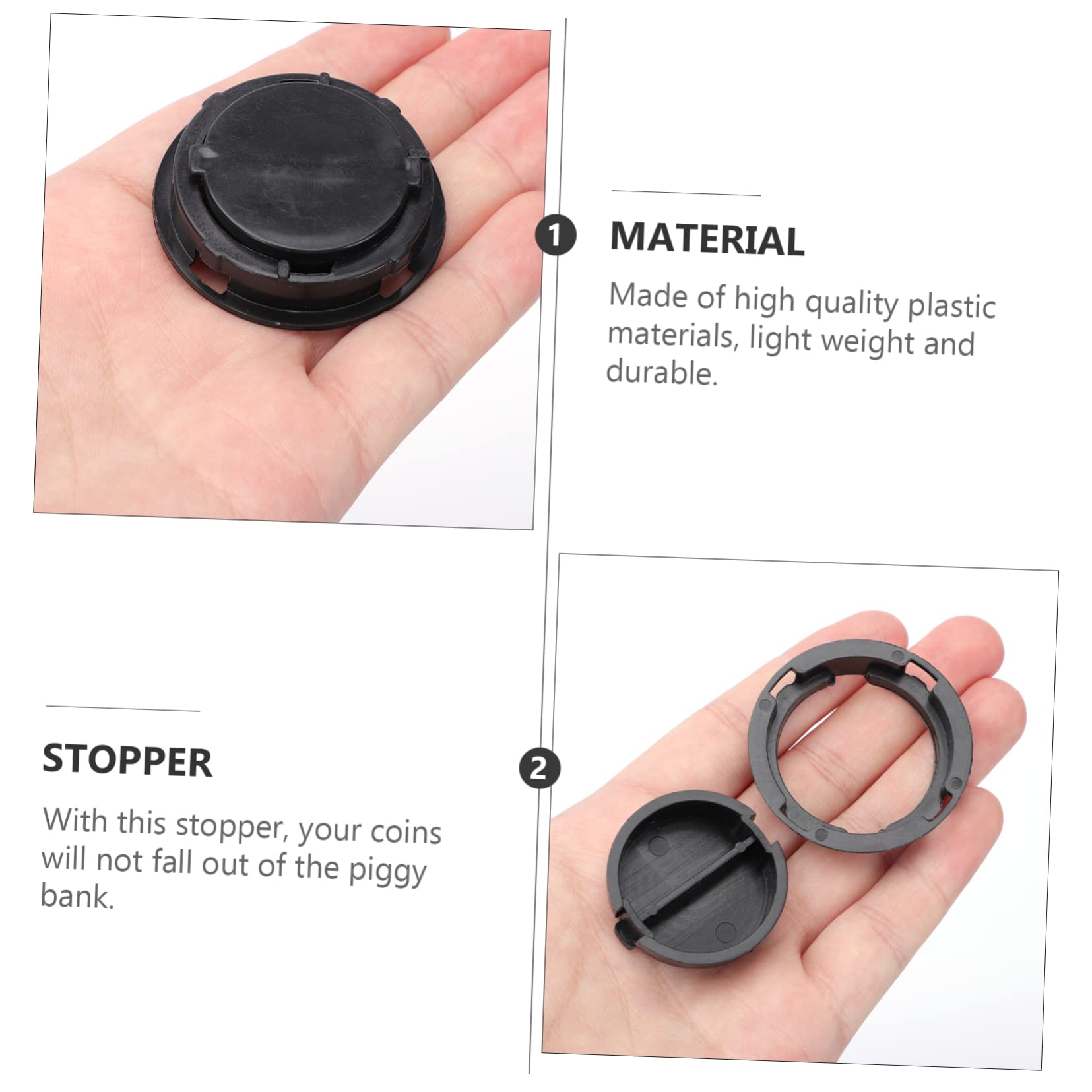 Outanaya 50Pcs Plastic Piggy Bank Bottom Covers Stoppers for Saving Boxes Easy Installation Coin Bank Plugs Black Color for Plaster Doll Figurines and Money Saving Jars