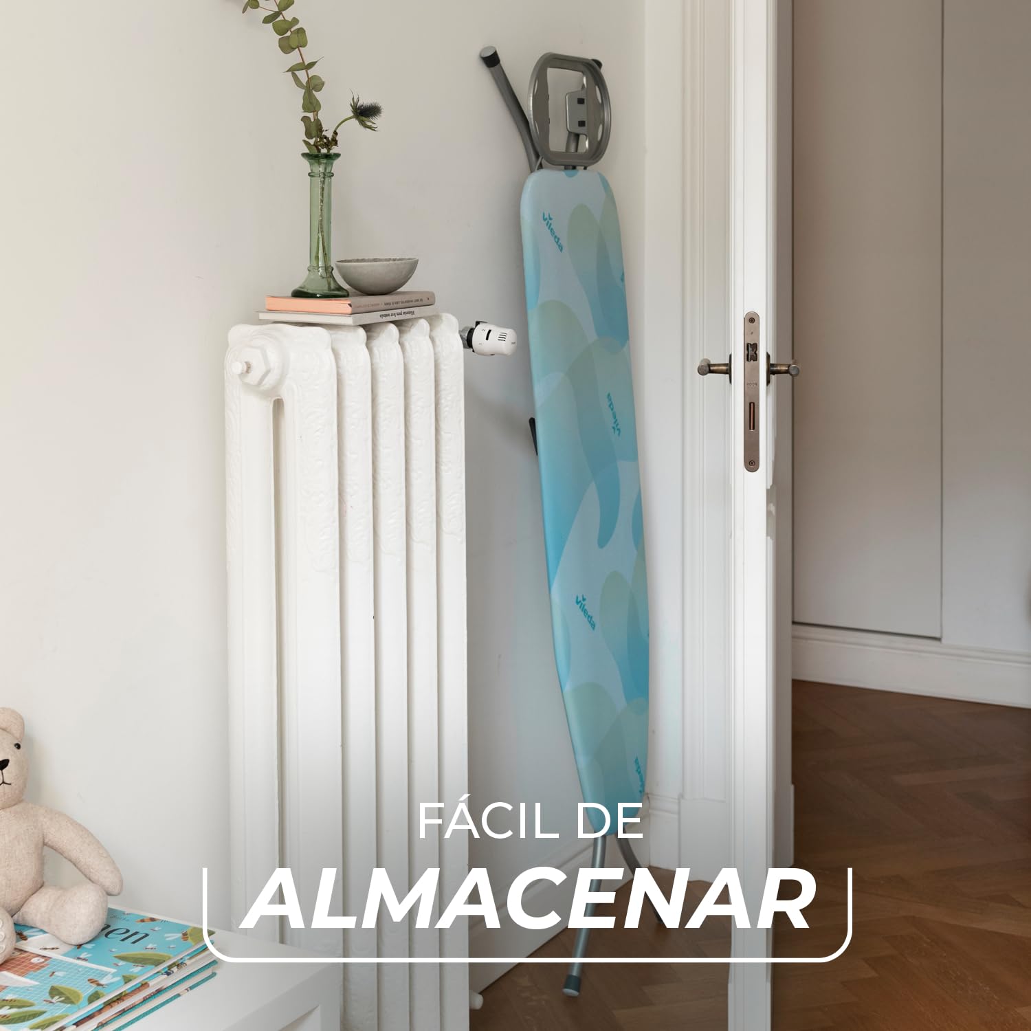 Vileda Tabla de Planchar Smart | Tabla de Planchar compacta | Extra Estable | Altura Ajustable hasta 91 cm | Algodón