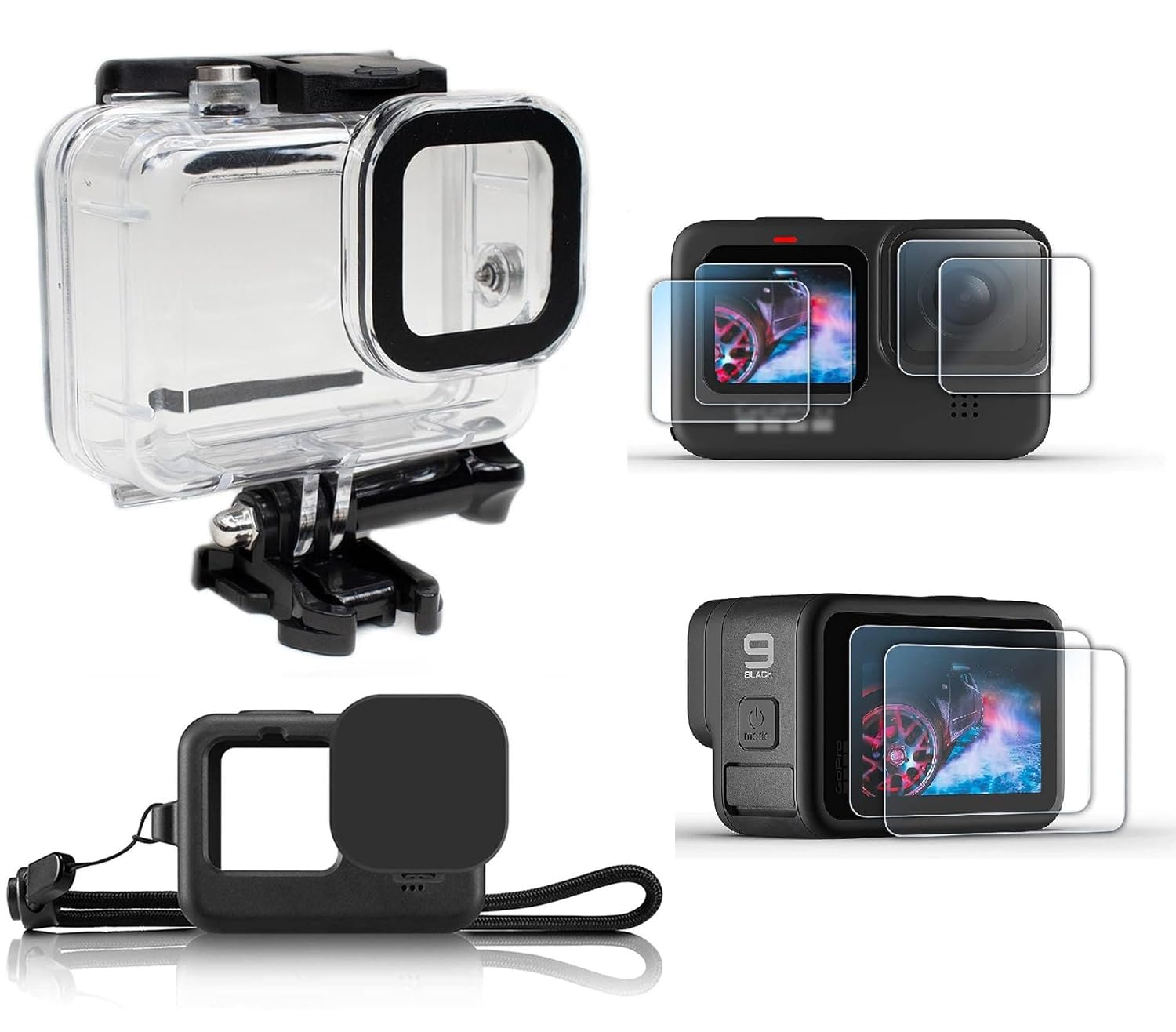 Action Pro™ Made in India Camera Accessories kit Waterproof case, Silicon Case and 9H Tempered Glass Compatible with GoPro Hero 9/10/11/12 Cameras