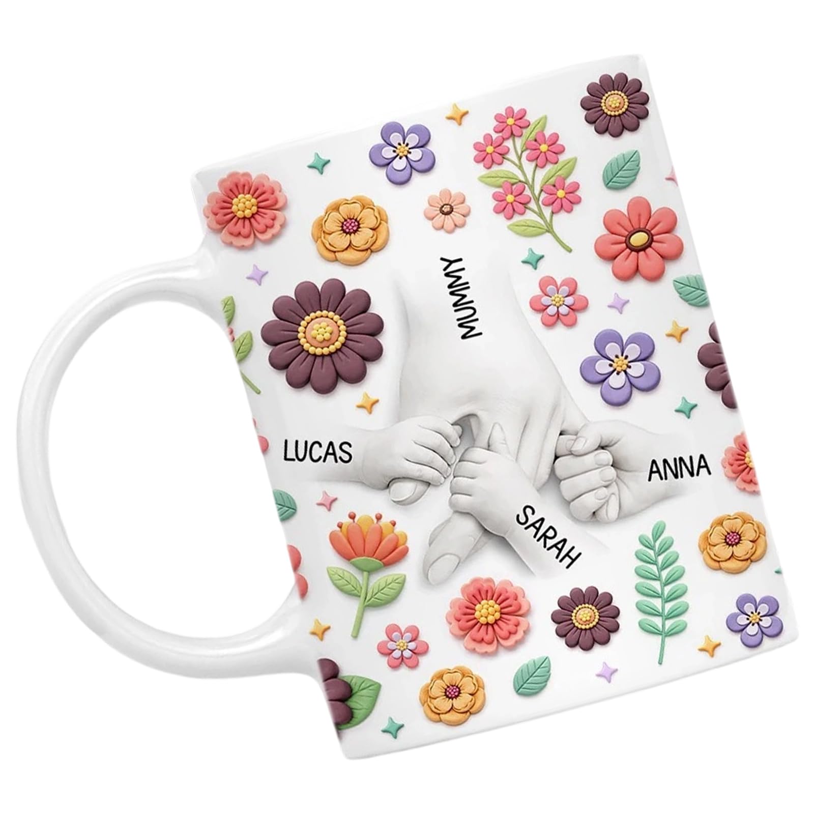 Linvimia Ceramic Coffee Mug Holding Mum Hand Pattern Drinking Cup with Handle Suitable for Hot and Cold Beverages Blossomy Pattern Cup