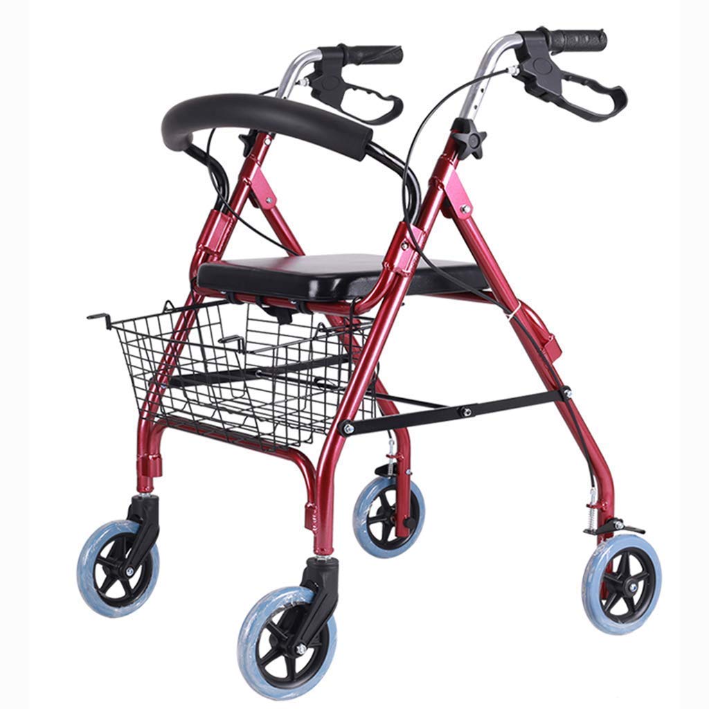 Rollator 4 Wheel Walker Lightweight Folding Adjustable Height Walking Frame Elderly with Seat Basket Walking Aid Aluminium adult walking frame (8 inch wheel)