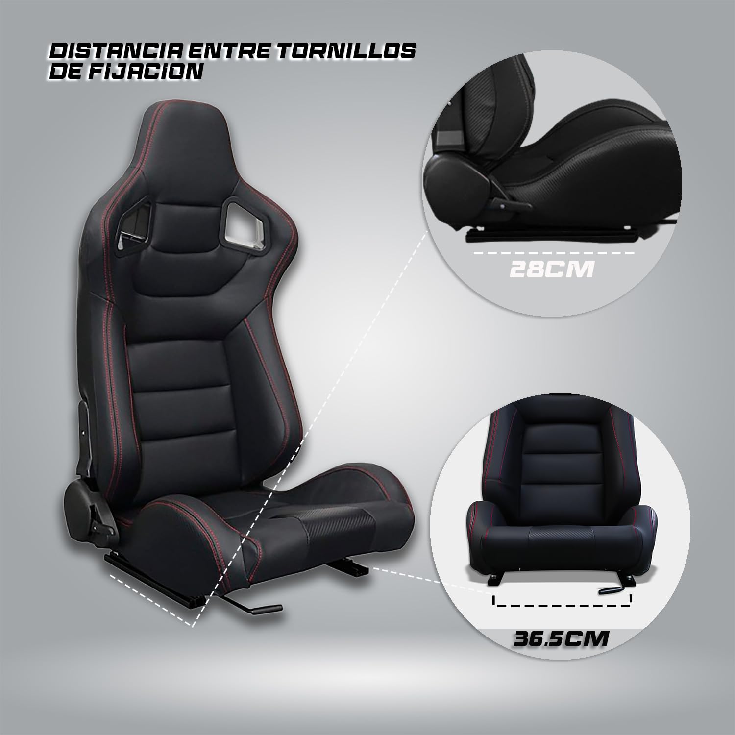 MODAUTO Seggiolino Auto Sportivo, Semibaquet Sportivo Regolabile, Pelle e Carbonio, con Binari Inclusi, Conducente e Passeggero, Universale per Auto e Simulatore di Guida, Modello N705L-IT, Nero