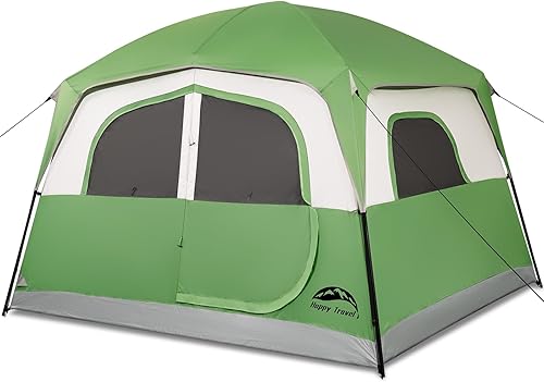 Happy Travel Tent 6 Person Tents for Camping, Waterproof Easy Setup Camping Tent with Rainfly, Portable Large Family Cabin Tent with 5 Large Mesh