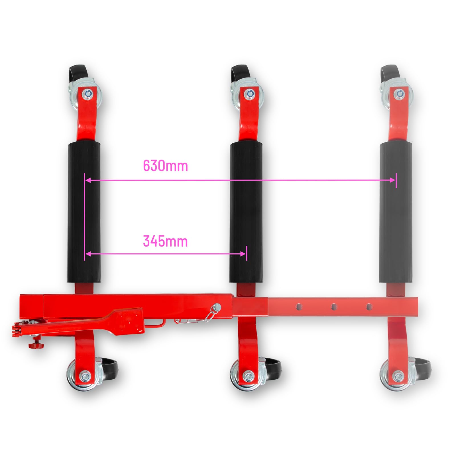 EBERTH Cric Idraulico per Auto, Portata 680 kg, Larghezza Max Pneumatico 230 mm, Larghezza Minima 345 mm, Massima 630 mm, Carrello Sposta Auto, Crick con 4 ruote piroettanti, Sollevatore Pneumatico