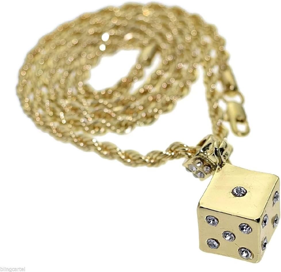 8eighteen Dice Craps SevenEleven IcedOut Golden Tone Pendant Charm 24