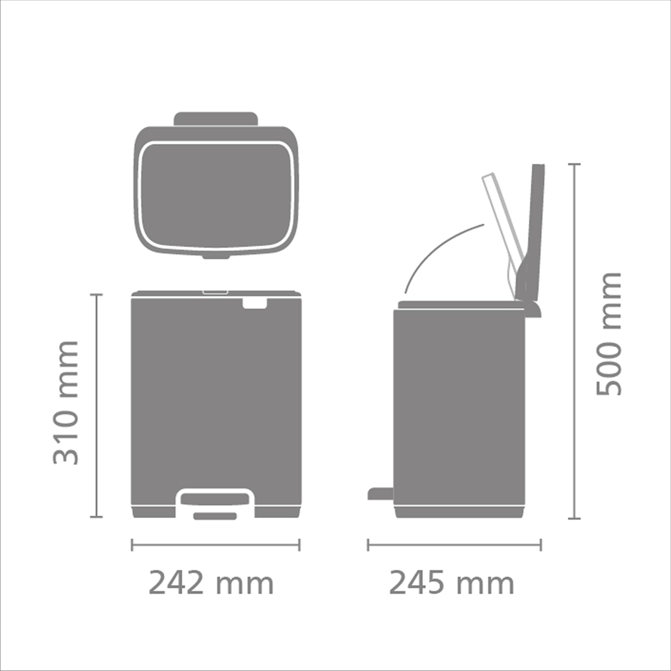 Brabantia Bo Treteimer 7 L (schwarzgrau), platzsparender Mini Mülleimer mit Soft-Close-Funktion und leichtgängigem Pedal, Badmülleimer mit herausnehmbarem Inneneimer, inklusive PerfectFit Müllbeuteln