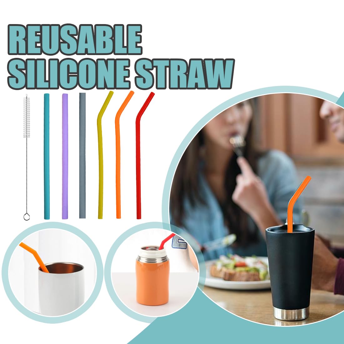 XINFAQAQ 16 Stück Silikon Strohhalme Wiederverwendbar Trinkhalme 24 cm