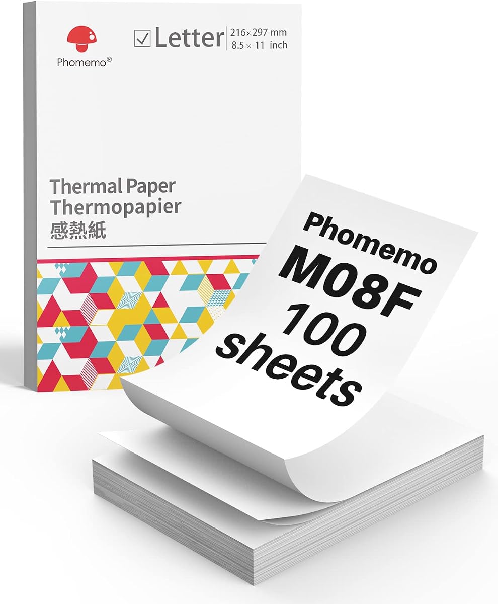 Phomemo Folded Thermal Printer Paper 8.5×11 for M08F M08D M832 M832D 100Pcs | Inkless Portable Printer Paper for Continuous Printing, Compatible with TATTMUSE A285M, Gloryang, NDYIN N80 M834, US Letter
