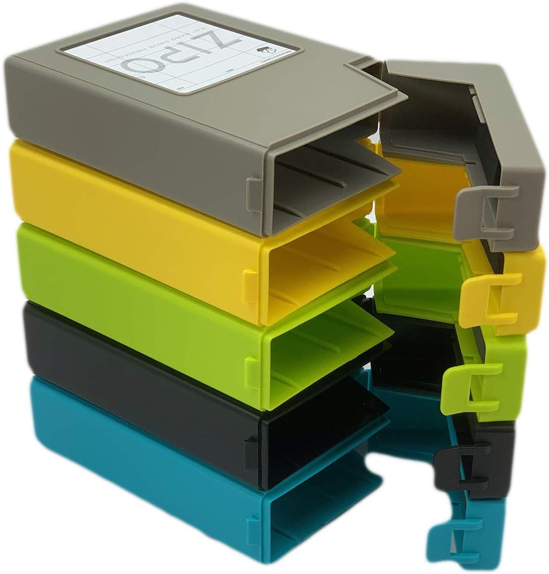 iMBAPrice® Zipo (Pack of 4) 3.5" Stackable Hard Drive Protector Case - HDD Storage Box 5 Colors (Grey/Yellow/Green/Black/Blue) Total of 20
